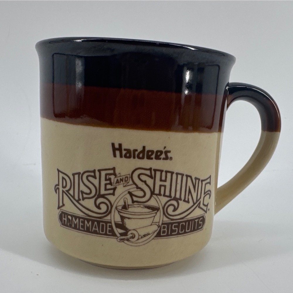 Hardee's Vintage 1989 Rise and Shine Biscuits Ceramic Brown Coffee Mug